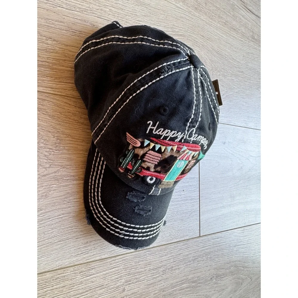 NWT KB ETHOS Happy Camper Hat Baseball Cap Embroidered Vintage RV Trailer